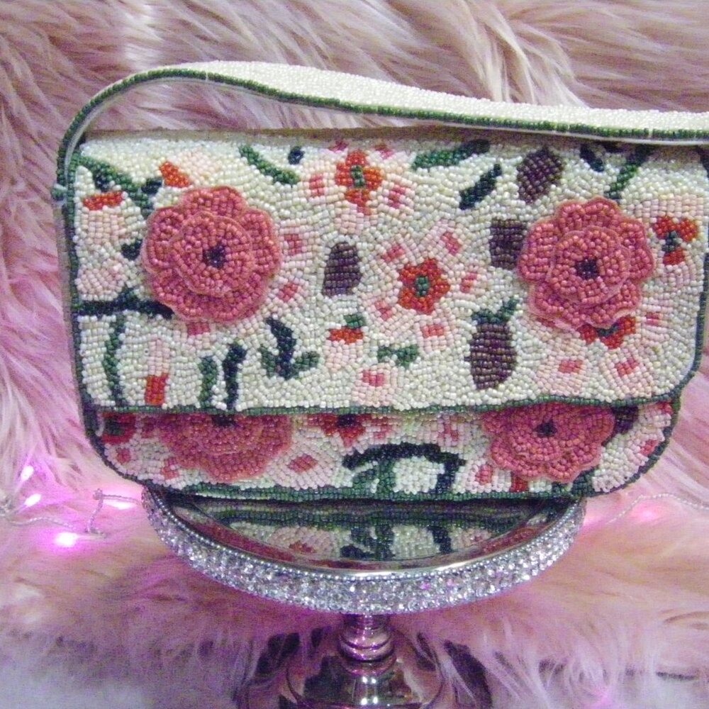 India Boutique Pink Floral Beaded Shoulder Bag - Picture 15 of 15